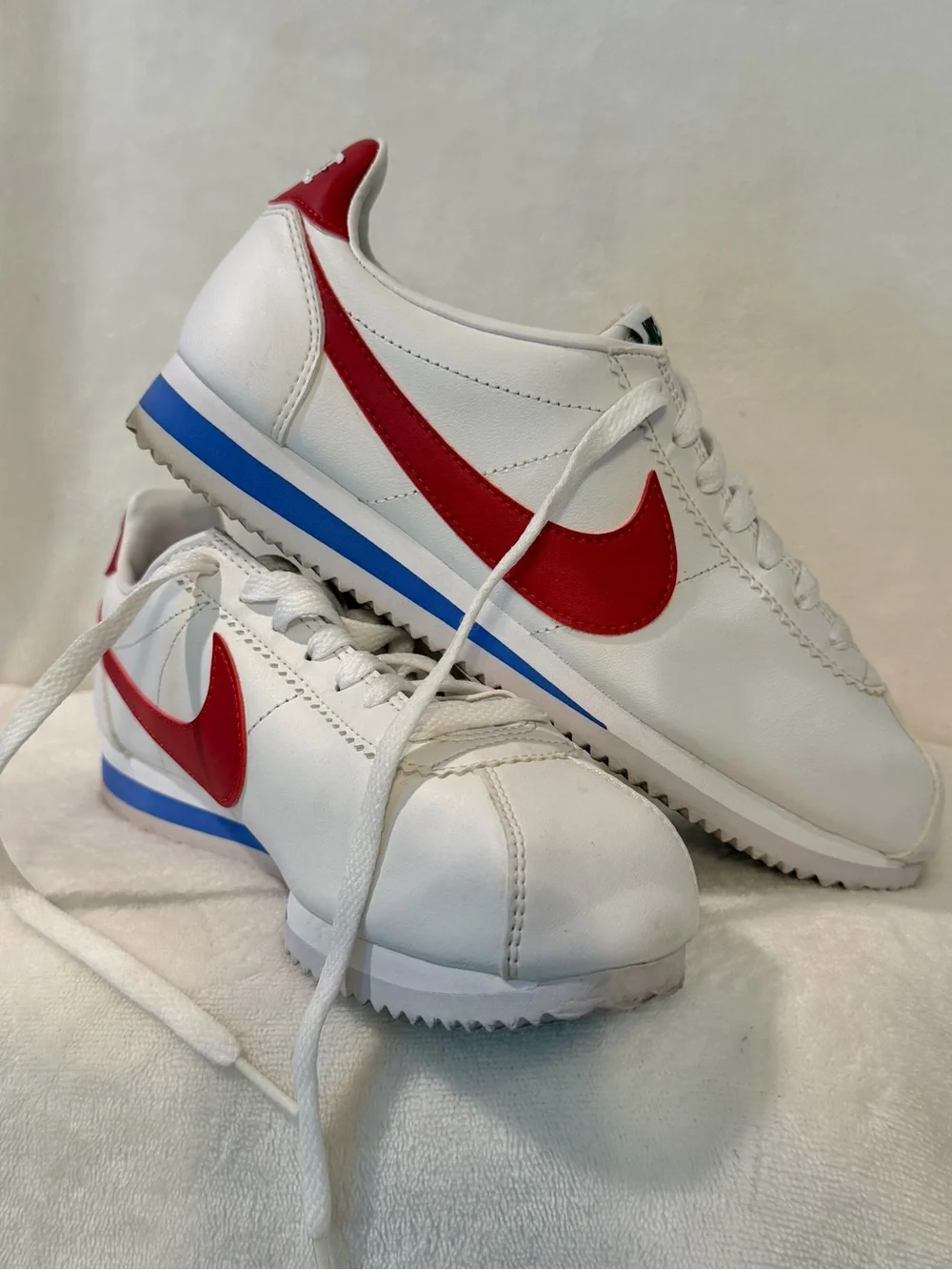 Nike White Red Blue Classic Cortez-Style Athletic Shoes - Forest Gump